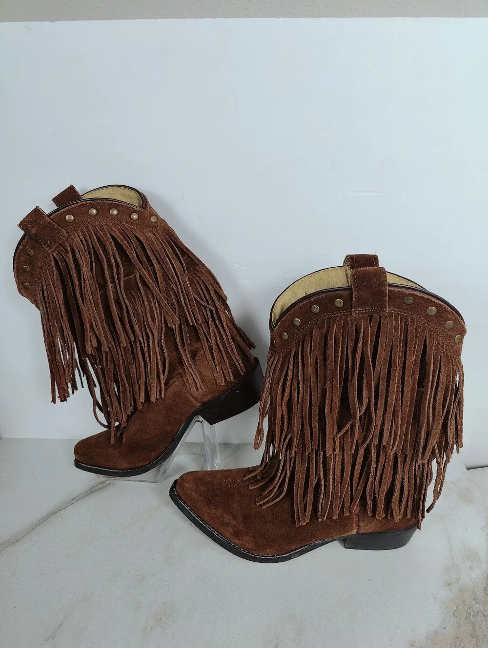 Smoky Mountain Kids Wisteria Brown Suede Double Fringe Western Cowboy Boots, 3.5